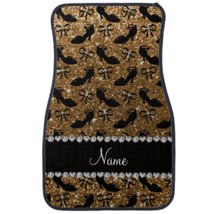 Personalized name gold glitter fancy shoes bows car mat