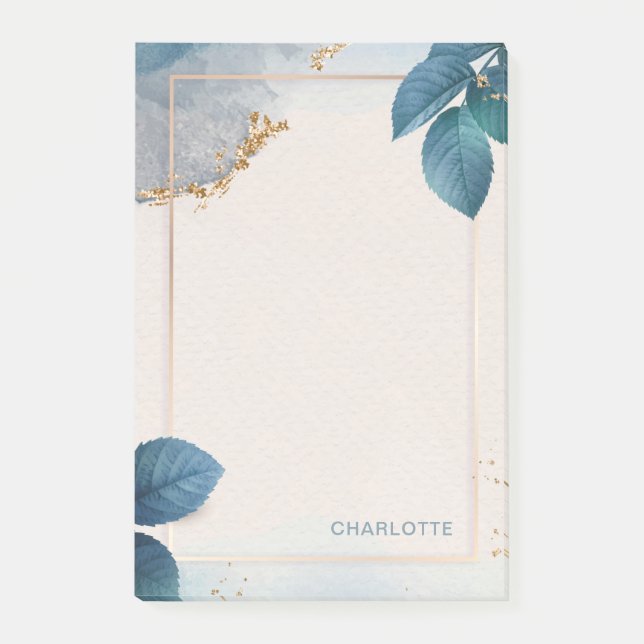 Personalized Name Gold Glitter Floral Watercolor Post-it Notes (Front)