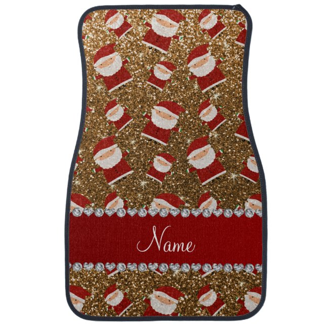 Personalized name gold glitter santas car floor mat (Front)