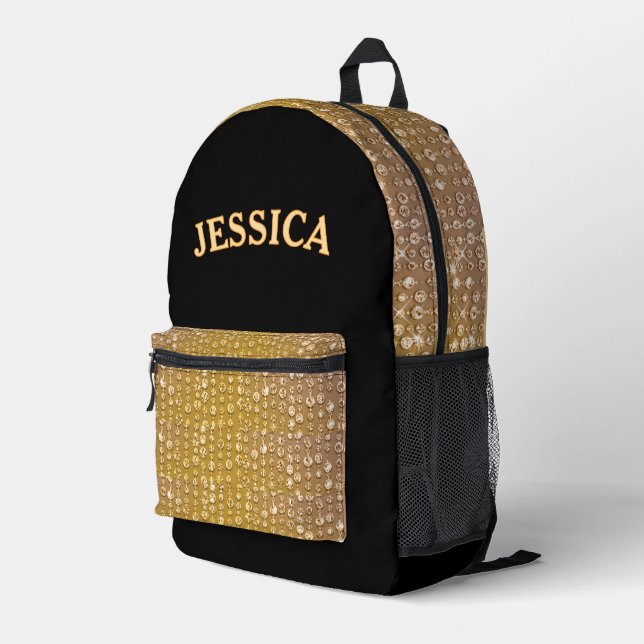 Personalized Name Gold Glitter Star Printed Backpack (Back Corner Right)