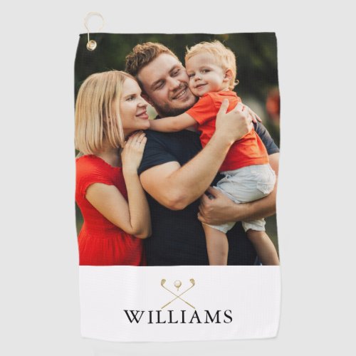 Personalized Name Gold Golf Clubs Photo Golf Towel