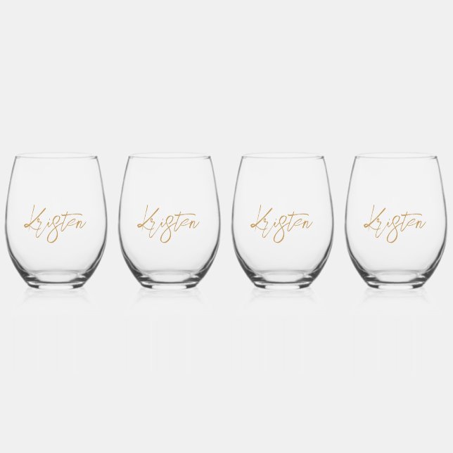 Personalized Name Gold Lettering Stemless Wine Glass (Front)
