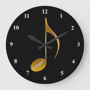 Personalized Name Gold Music Note For Musicians Large Clock