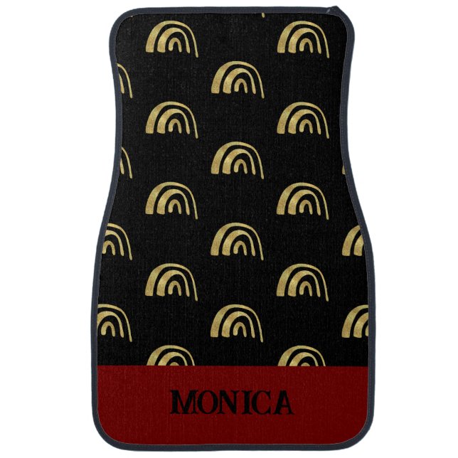 Personalized name Gold Rainbow and black  Car Floor Mat (Front)