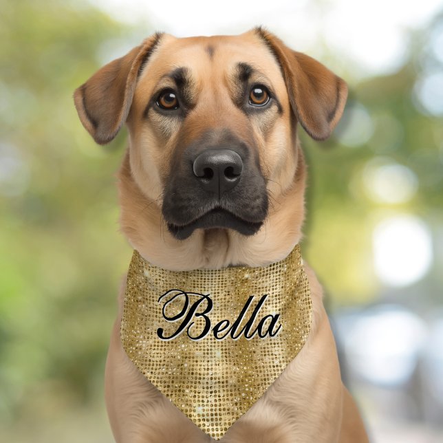 Personalized Name Gold Sequin Sparkle Pattern Dog Pet Bandana Collar (Creator Uploaded)