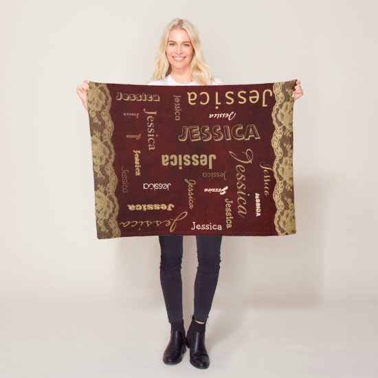 Personalized Name Gold Typography Red Fleece Blanket