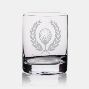 Personalized Name Golf Ball Fan Etched Rocks Glass