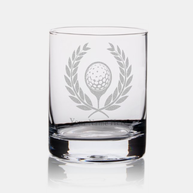 Personalized Name Golf Ball Fan Etched Rocks Glass (Glassware)