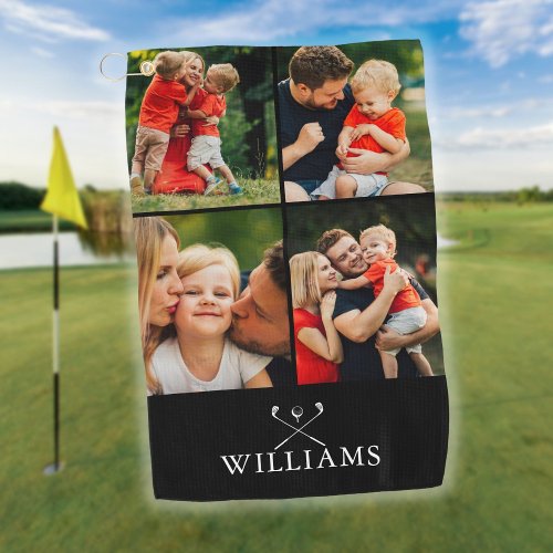 Personalized Name Golf Clubs 4 Photo Collage Golf Towel