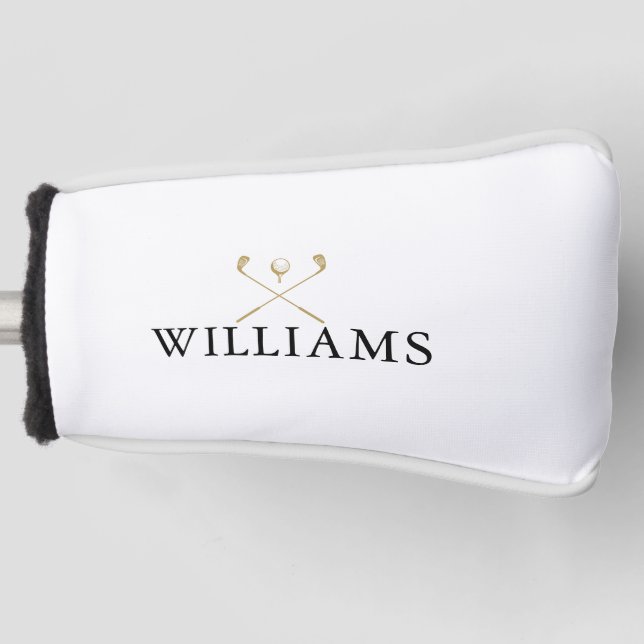 Personalized Name Golf Clubs Black and Gold Golf Head Cover (Front)