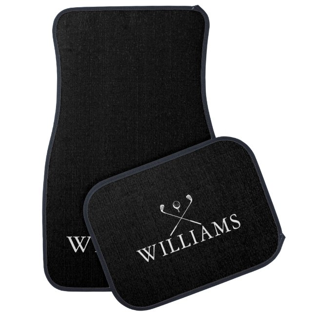 Personalized Name Golf Clubs Black And White Car Floor Mat (Set)