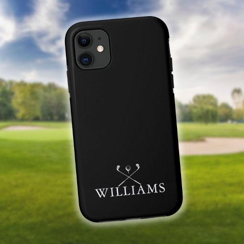 Personalized Name Golf Clubs Black And White iPhone 11 Case