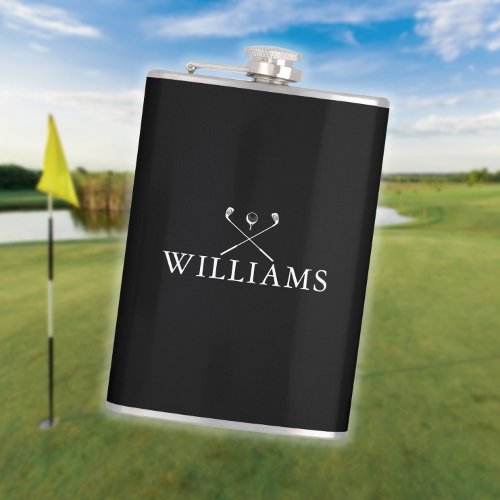 Personalized Name Golf Clubs Black And White Flask