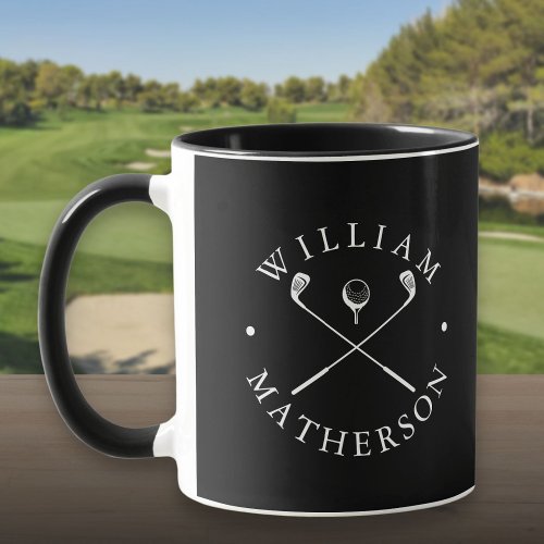 Personalized Name Golf Clubs Black And White Mug