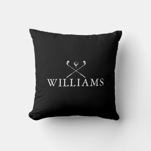 Personalized Name Golf Clubs Black And White Throw Pillow