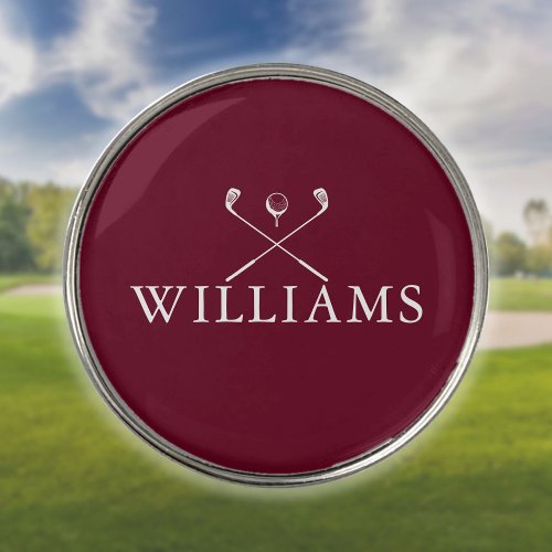 Personalized Name Golf Clubs Burgundy Golf Ball Marker