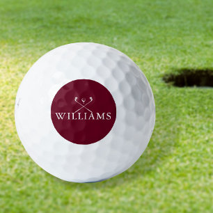 Personalized Name Golf Clubs Burgundy Red Balls