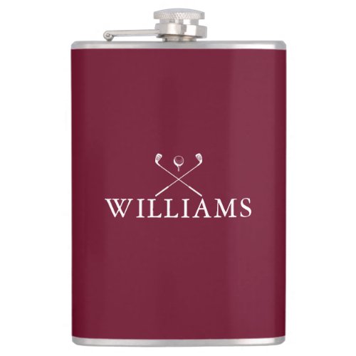 Personalized Name Golf Clubs Burgundy Red Flask