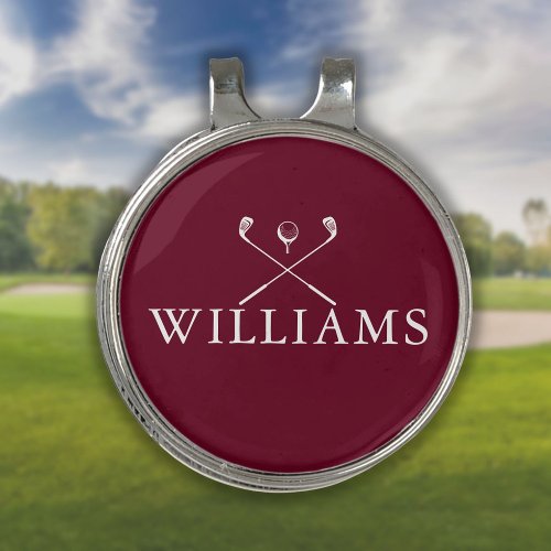 Personalized Name Golf Clubs Burgundy Red Golf Hat Clip
