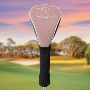 Personalized Name Golf Clubs Dusty Rose And White Head Cover
