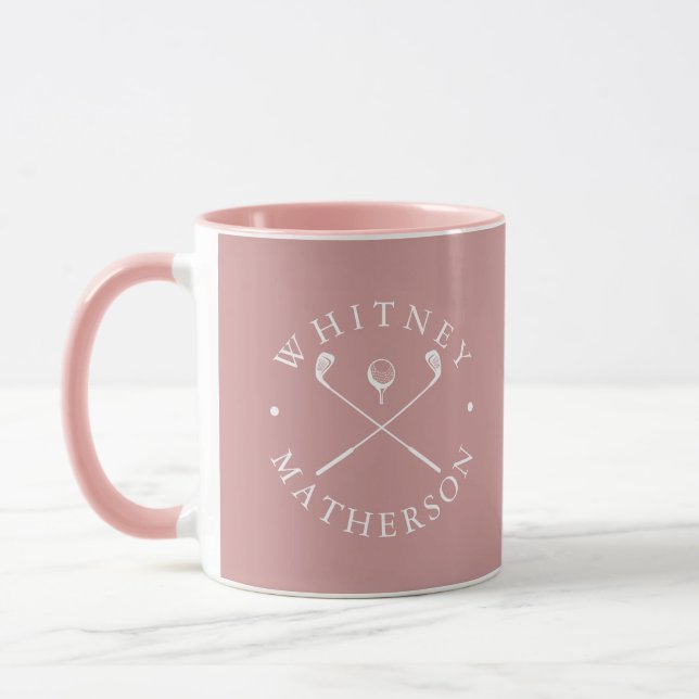 Personalized Name Golf Clubs Dusty Rose And White Mug (Left)