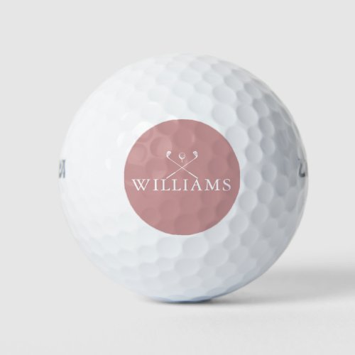 Personalized Name Golf Clubs Dusty Rose Pink Golf Balls