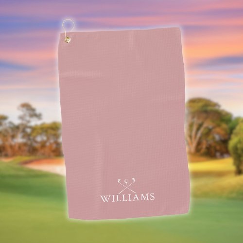 Personalized Name Golf Clubs Dusty Rose Pink Golf Towel