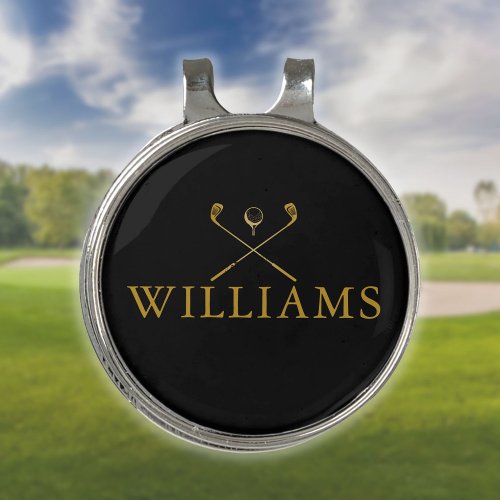 Personalized Name Golf Clubs Gold And Black Golf Hat Clip