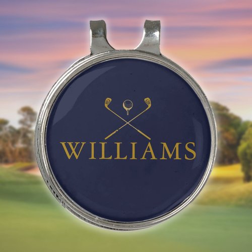 Personalized Name Golf Clubs Gold And Navy Blue Golf Hat Clip