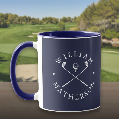 Personalized Name Golf Clubs Navy Blue And White Mug