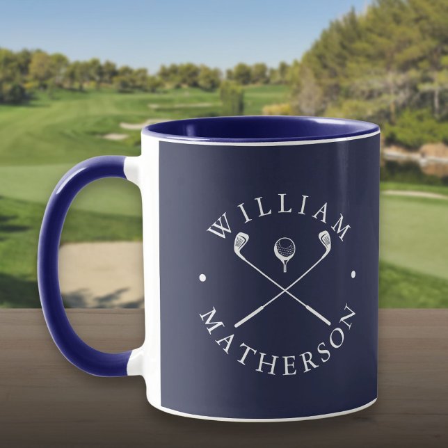 Personalized Name Golf Clubs Navy Blue And White Mug (Personalized Name Golf Clubs Navy Blue And White Mug)