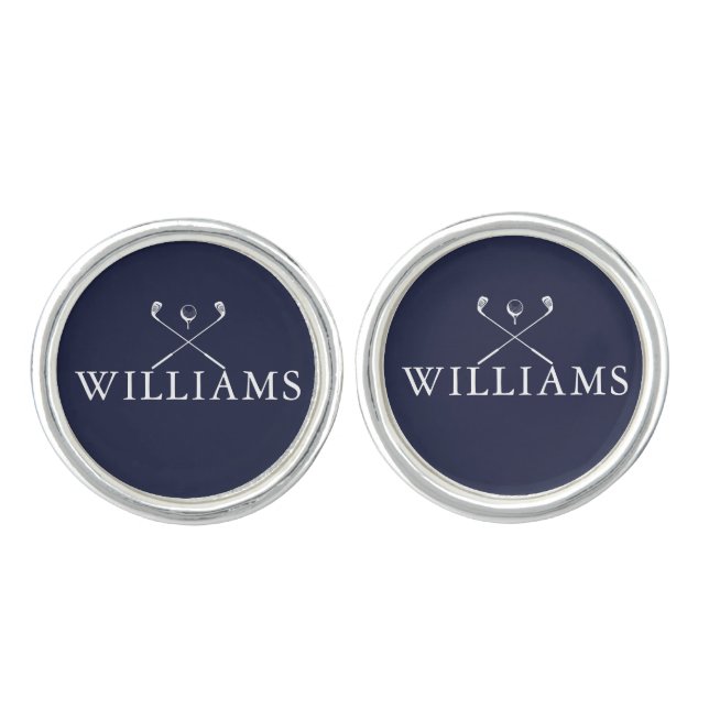 Personalized Name Golf Clubs Navy Blue Cufflinks (Front)