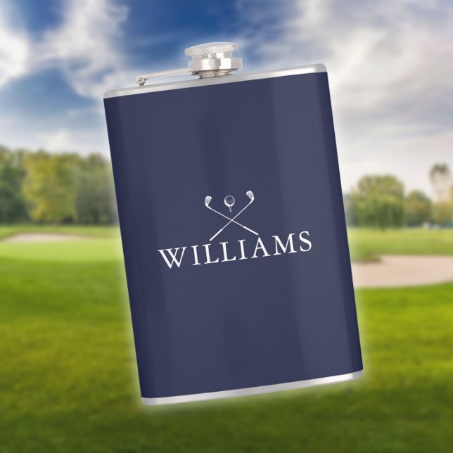 Personalized Name Golf Clubs Navy Blue Flask (Creator Uploaded)