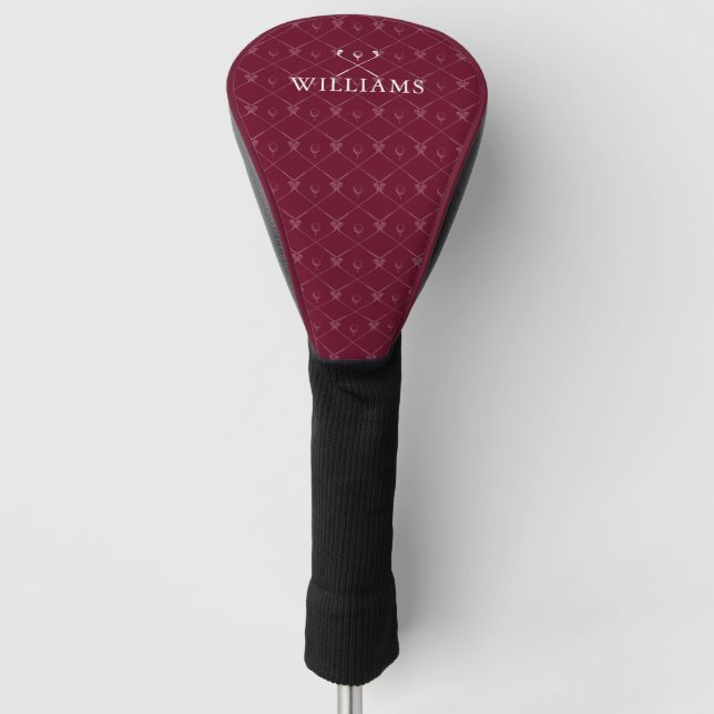Personalized Name Golf Clubs Pattern Burgundy Red Head Cover (Front)