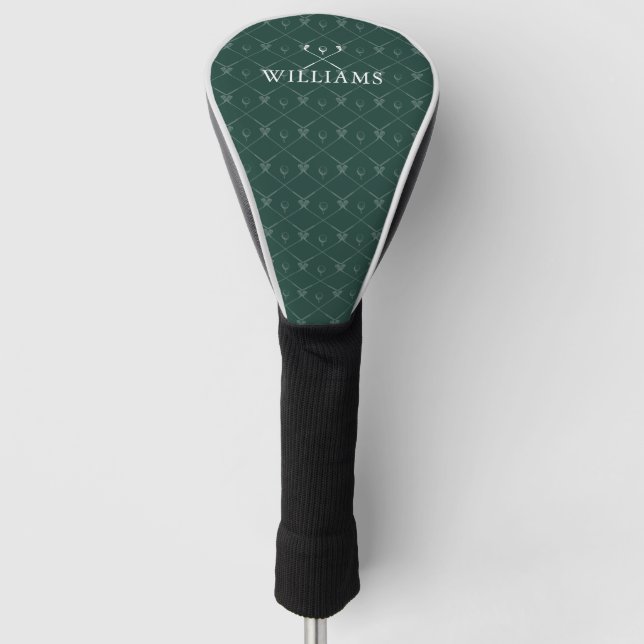 Personalized Name Golf Clubs Pattern Emerald Green Head Cover (Front)