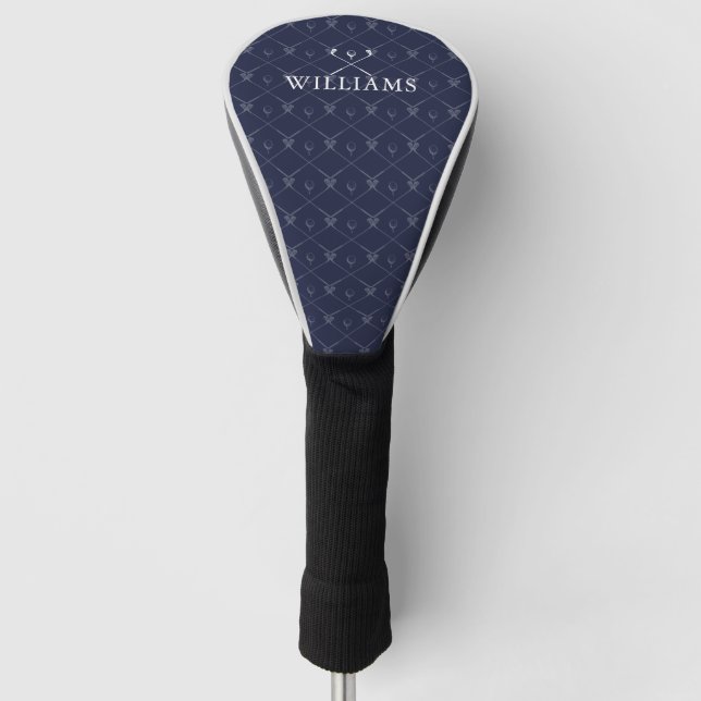 Personalized Name Golf Clubs Pattern Navy Blue Head Cover (Front)