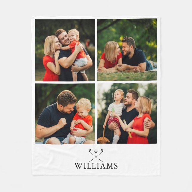 Personalized Name Golf Clubs Photo Collage Fleece Blanket (Front)