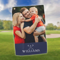 Personalized Name Golf Clubs Photo Navy Blue Golf Towel
