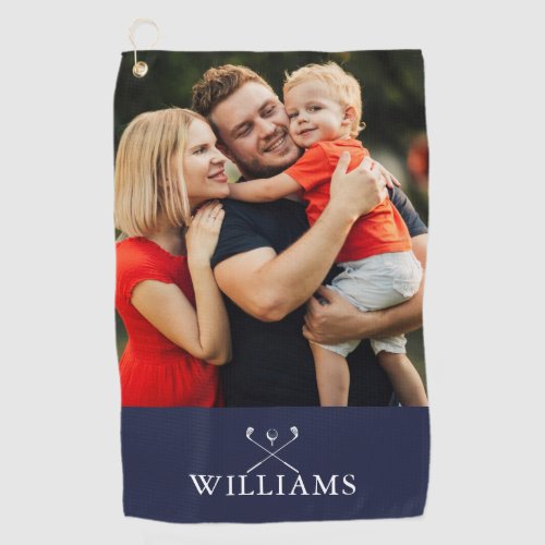 Personalized Name Golf Clubs Photo Navy Blue Golf Towel