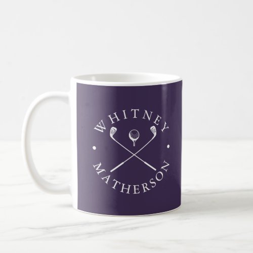 Personalized Name Golf Clubs Purple And White Coffee Mug