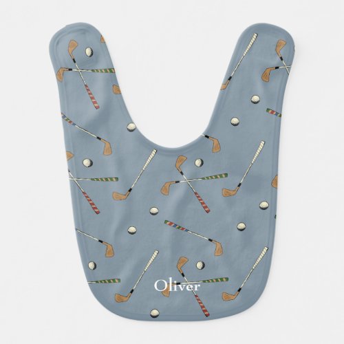 Personalized Name Golf Golfer Pattern Blue Baby Bib