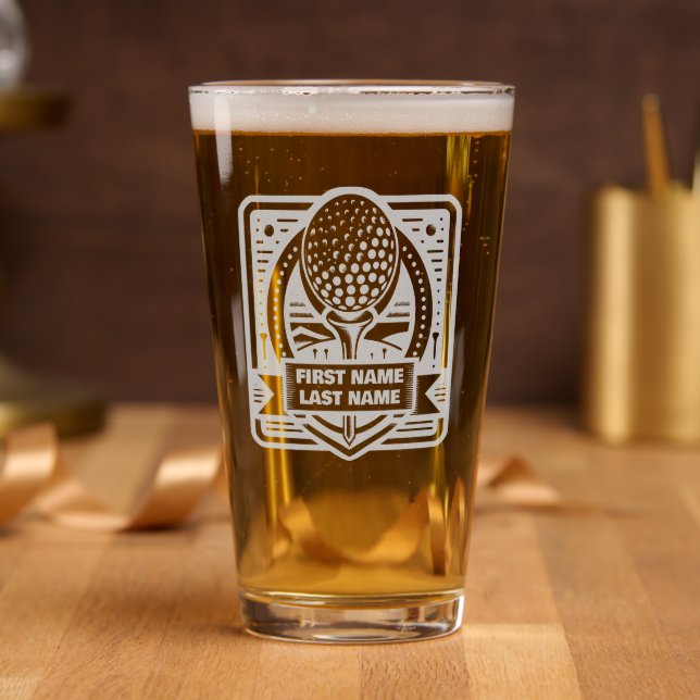 Personalized Name Golf Logo Etched Pint Glass (Party)