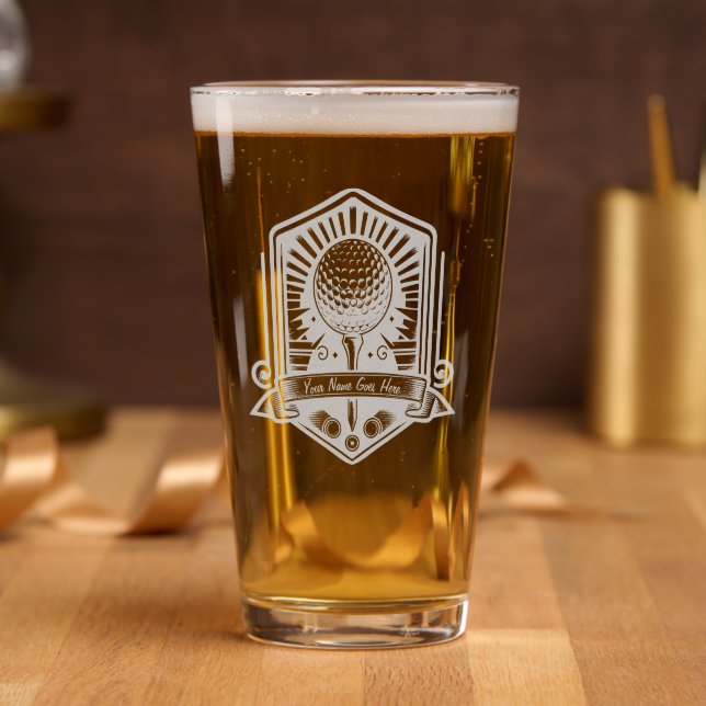 Personalized Name Golf Logo Gift Pint Glass (Party)