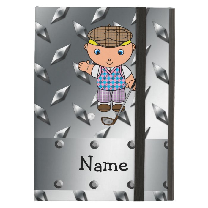 Personalized name golf player silver diamond plate iPad case