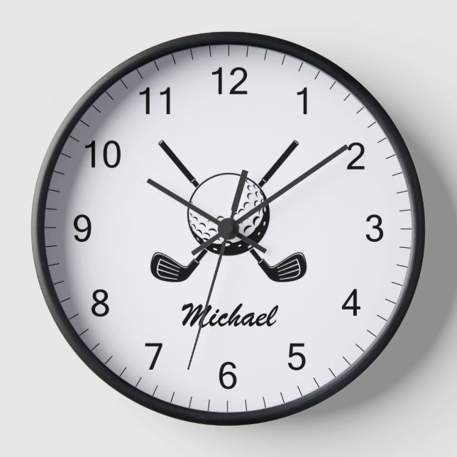 Personalized Name Golf stick ball Golfer Golfing   Clock (Front)