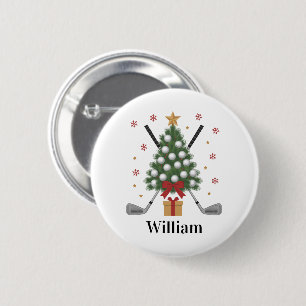 Personalized Name Golf Tree Equipment Christmas  Button