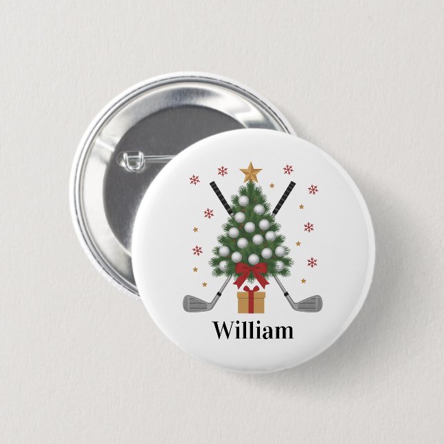 Personalized Name Golf Tree Equipment Christmas  Button (Front & Back)