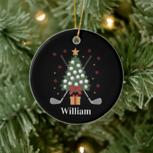 Personalized Name Golf Tree Equipment Christmas  Ceramic Ornament