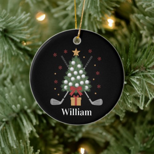 Personalized Name Golf Tree Equipment Christmas  Ceramic Ornament