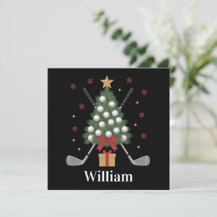 Personalized Name Golf Tree Equipment Christmas Holiday Card